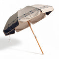 Strandschirm mit 150 x 150 x 200cm aus robustem polyester in beige und dunkelblau mit dekorativem muster