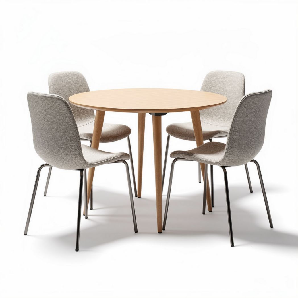 Runder esstisch aus holz mit vier stühlen in beige 120 x 120 x 75cm