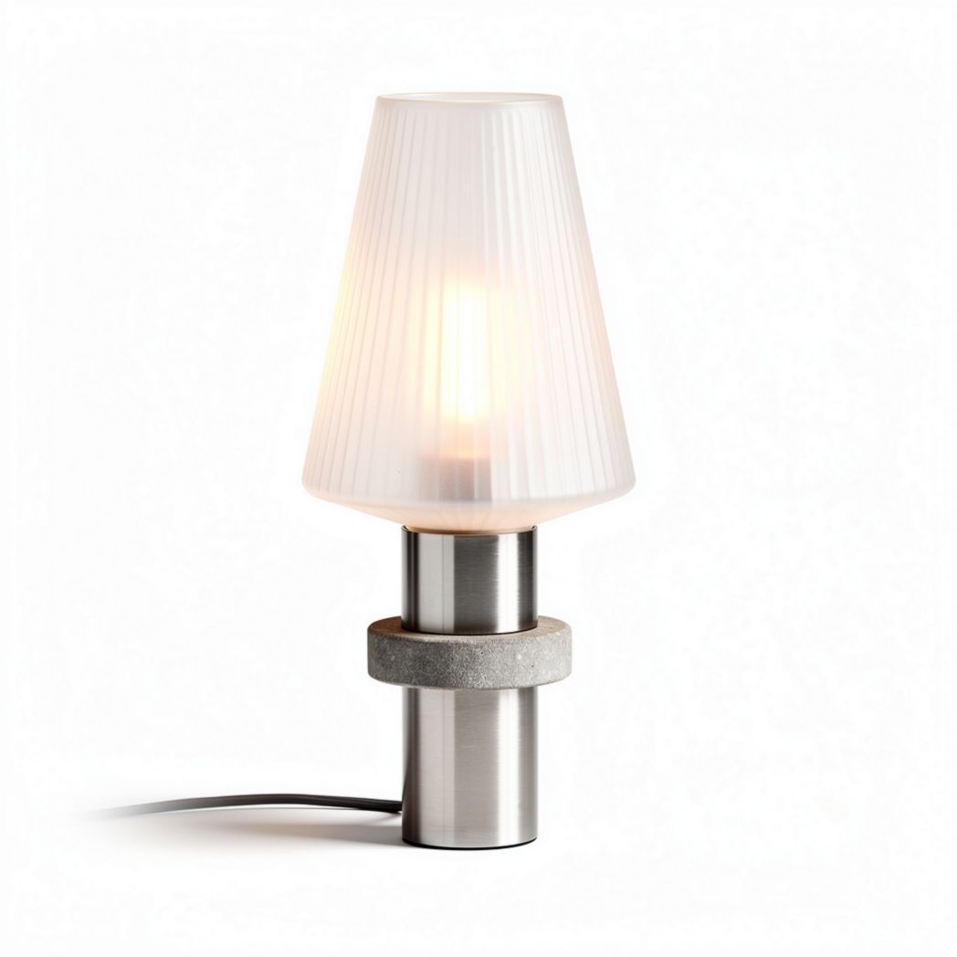 Tischlampe aus glas und metall mit betonsockel 15 x 15 x 30cm