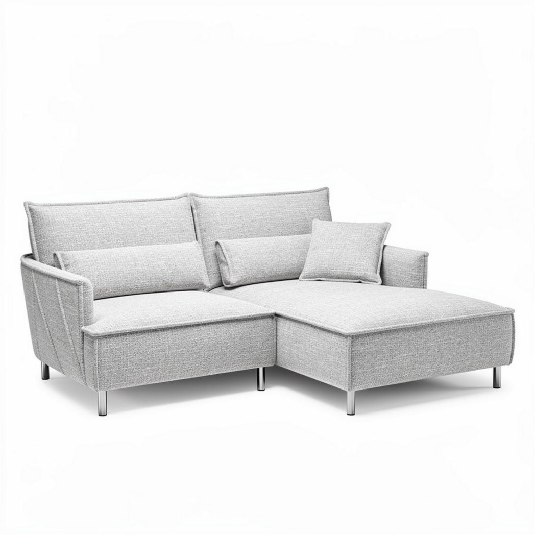 Ecksofa grau mit ottomane aus textilem material 200 x 90 x 85cm