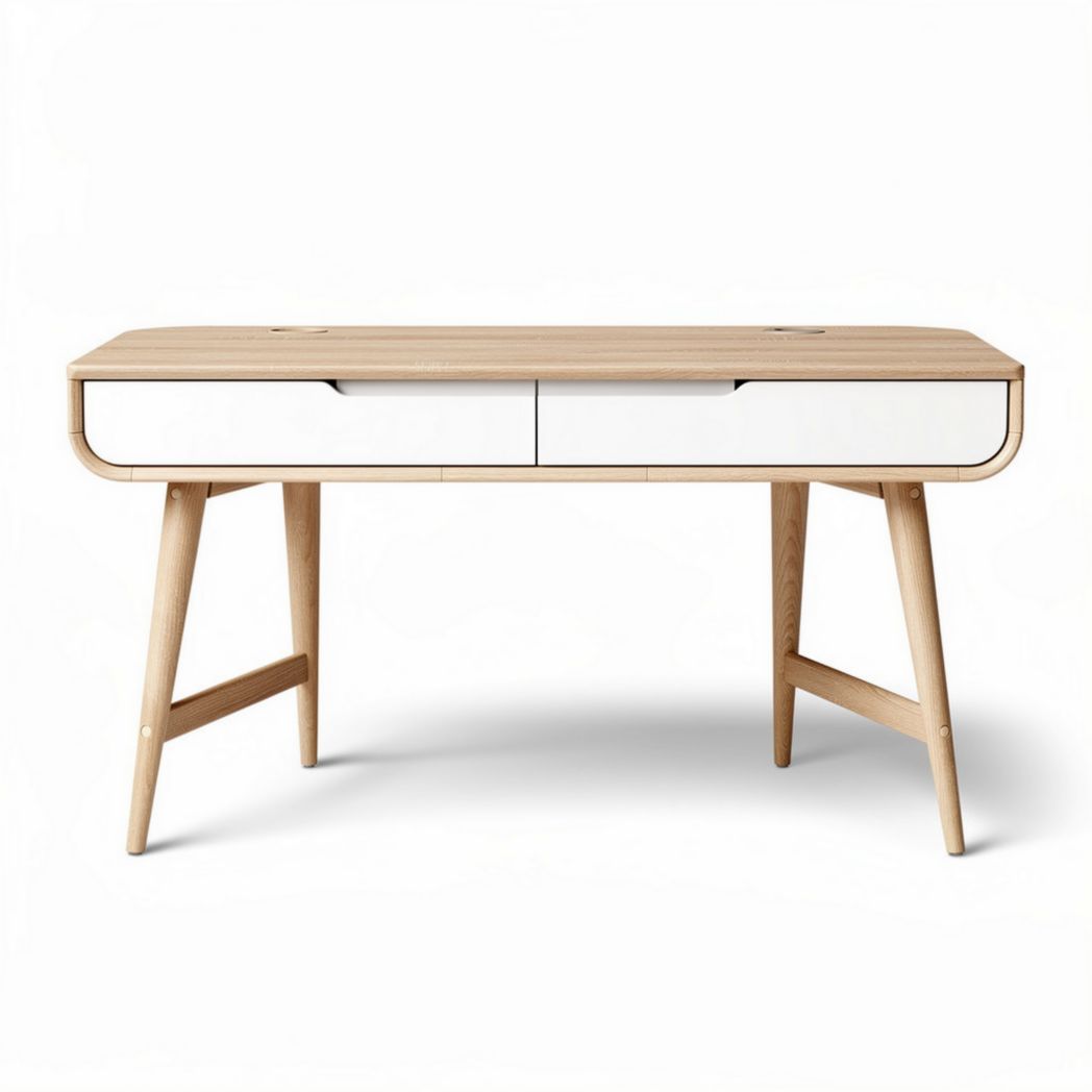 Schreibtisch aus holz mit schubladen in weiß und naturholz 120 x 60 x 75cm