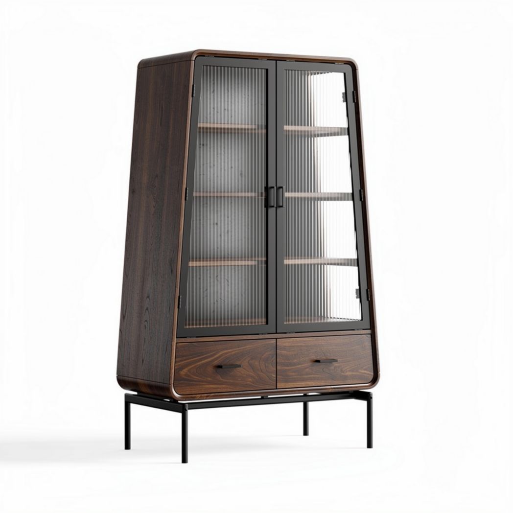 Vitrine aus Holz und Glas mit zwei Schubladen und schlankem Design 100 x 50 x 150cm